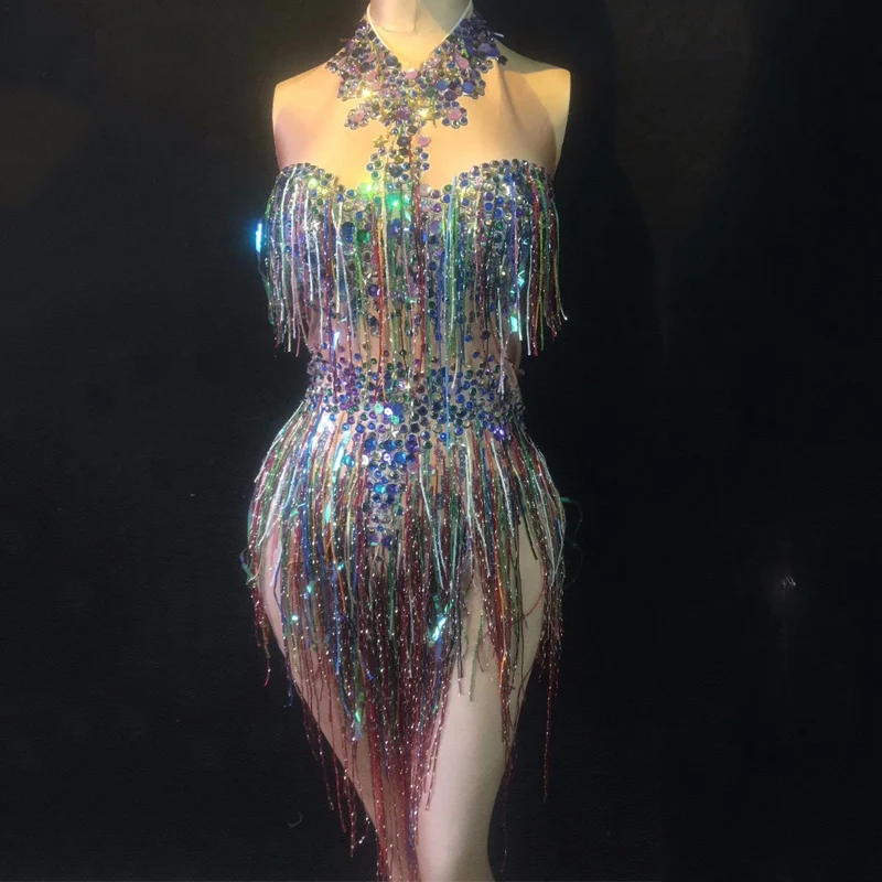 Colorful Fringes Rhinestones Bodysuit Women Stage Dance Costume Nightclub Female Singer Show Bright Sleeveless Leotard DN2995
Colorful Fringes Rhinestones Bodysuit Women Stage Dance Costume Nightclub Female Singer Show Bright Sleeveless Leotard DN2995