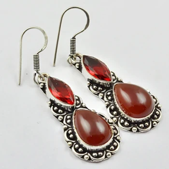 Carnelian & Garnets Earrings Silver Overlay over Copper, Total Length 54mm , E2953
Carnelian & Garnets Earrings Silver Overlay over Copper, Total Length 54mm , E2953
