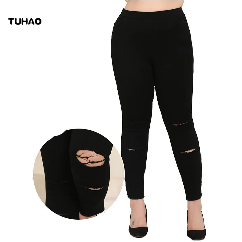 

TUHAO black Hole Pencil Pants Large Sizes 6xl 8xl 10xl 2018 Spring Summer Korean Elastic Waist High casual skinny Trousers MS49