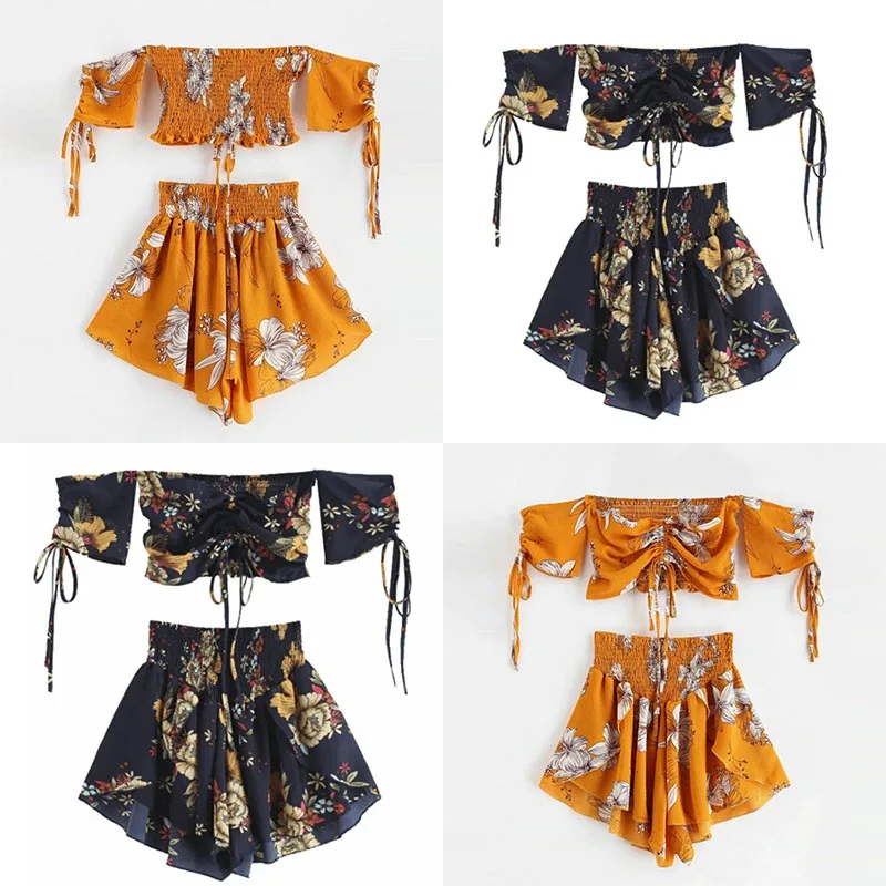 Off Shoulder Cinched Floral Women Set Slash Neck Short Sleeves Crop Top High Waist Shorts Set Beach Boho Suits Summer
Off Shoulder Cinched Floral Women Set Slash Neck Short Sleeves Crop Top High Waist Shorts Set Beach Boho Suits Summer