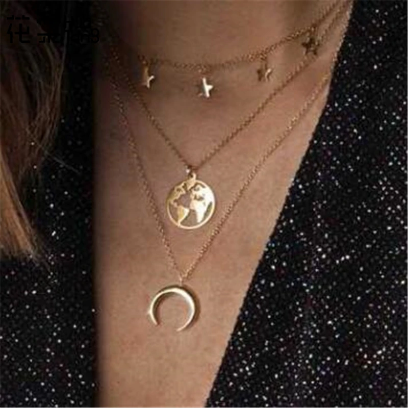 HuaTang Boho Pendant Necklace for Women Gold Color World Map Stars Moon Multilayer Chains Dangle Necklaces Fashion Jewelry 7104
HuaTang Boho Pendant Necklace for Women Gold Color World Map Stars Moon Multilayer Chains Dangle Necklaces Fashion Jewelry 7104