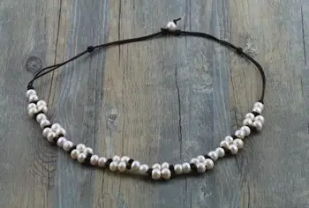 Handmade Leather Pearl Jewellery 8-11mm White Natural Freshwater Pearl Necklace Black Leather Pearl Necklace Free Shipping
Handmade Leather Pearl Jewellery 8-11mm White Natural Freshwater Pearl Necklace Black Leather Pearl Necklace Free Shipping