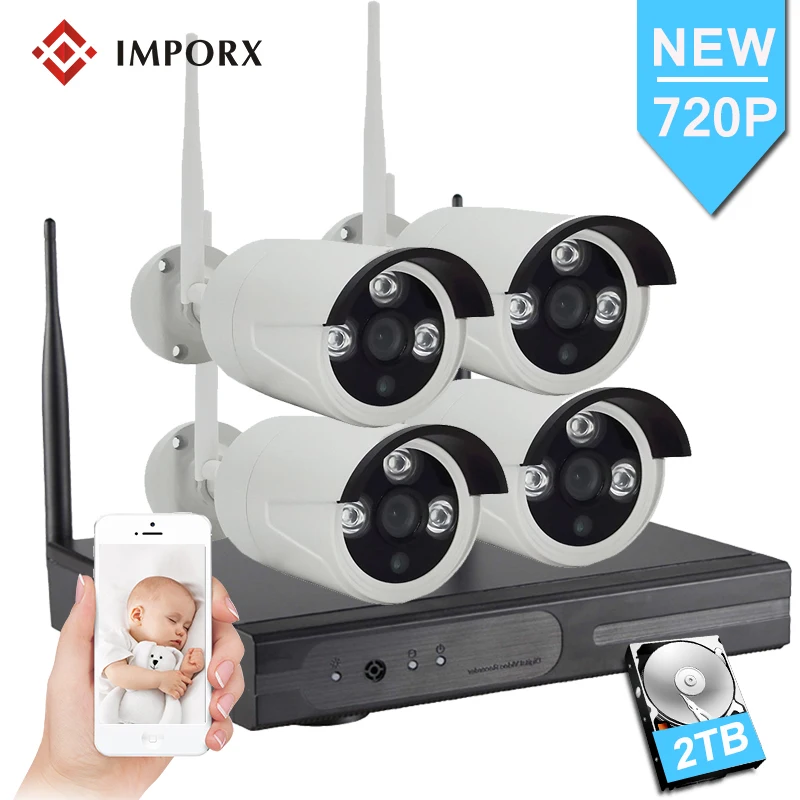 IMPORX Wireless CCTV System HD 4CH VideCam 2TB HDD 1MP 4CH NVR IP IR-CUT Outdoor Waterproof/Bullet security camera system Kit
IMPORX Wireless CCTV System HD 4CH VideCam 2TB HDD 1MP 4CH NVR IP IR-CUT Outdoor Waterproof/Bullet security camera system Kit