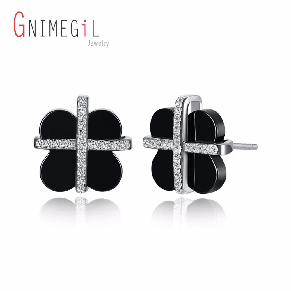 GNIMEGIL Fashion S925 Statement Bijoux Black Ceramic Stud Earrings For Women With Rhinestone,Ceramic Clover Zirconia Earrings
GNIMEGIL Fashion S925 Statement Bijoux Black Ceramic Stud Earrings For Women With Rhinestone,Ceramic Clover Zirconia Earrings