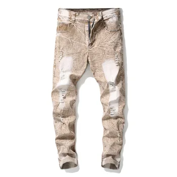 Light Khaki Snow Wash Mens Jeans Brand Design Ripped Denim Trousers Straight Slim Strech Casual Jeans For Men Streetwear
Light Khaki Snow Wash Mens Jeans Brand Design Ripped Denim Trousers Straight Slim Strech Casual Jeans For Men Streetwear