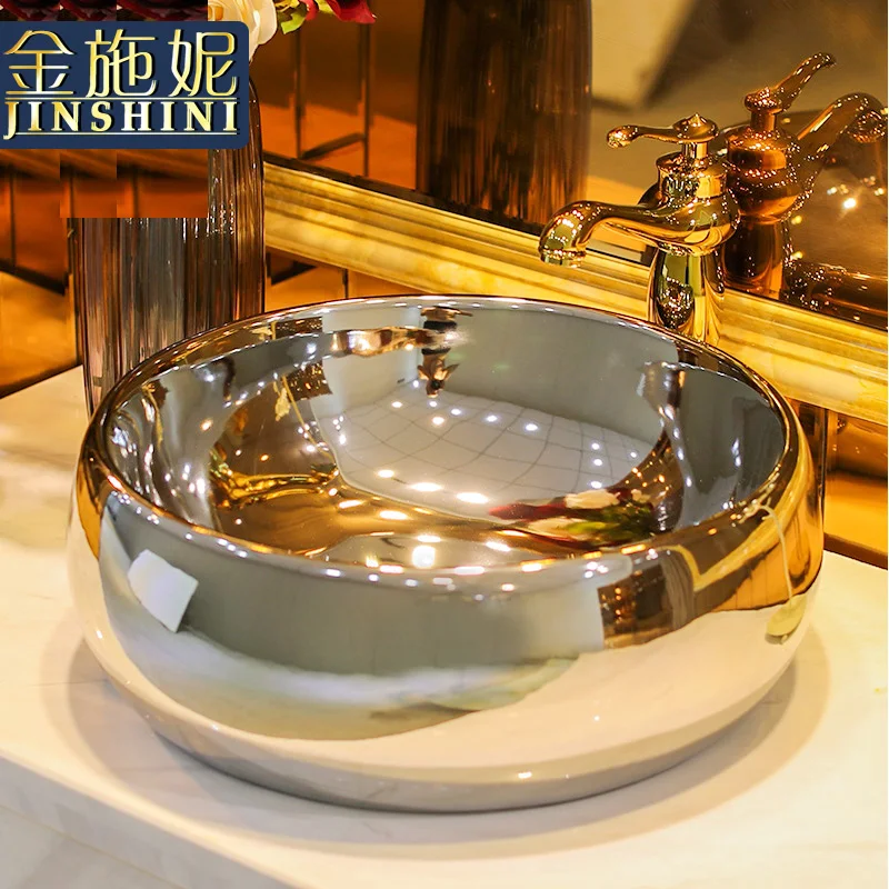Золотая модная раковина для ванной комнаты Современная стола круглая |