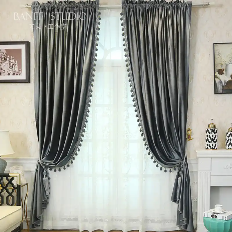 Pure Gray European Style Curtains For Living Dining Room Bedroom
