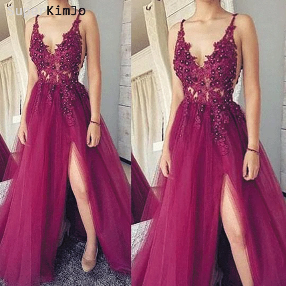 SuperKimJo Burgundy Prom Dresses 2019 V Neck Lace Applique Beaded Sexy Prom Gown with Side Slit Robe De Soiree
SuperKimJo Burgundy Prom Dresses 2019 V Neck Lace Applique Beaded Sexy Prom Gown with Side Slit Robe De Soiree