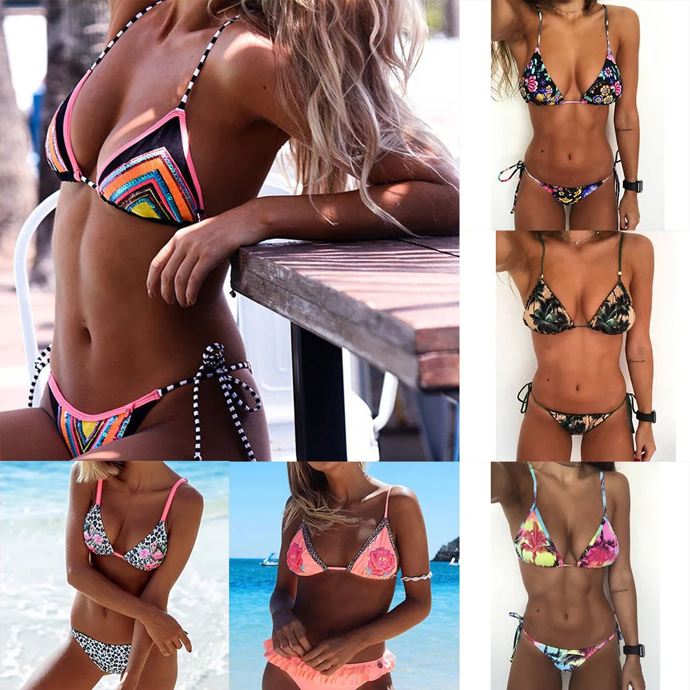 

2018 Sexy Thong Brazilian Bikini Swimsuit Women Bandage Floral Bikini Push Up Bathing Suit Female Swimwear Maillot De Bain BCHS