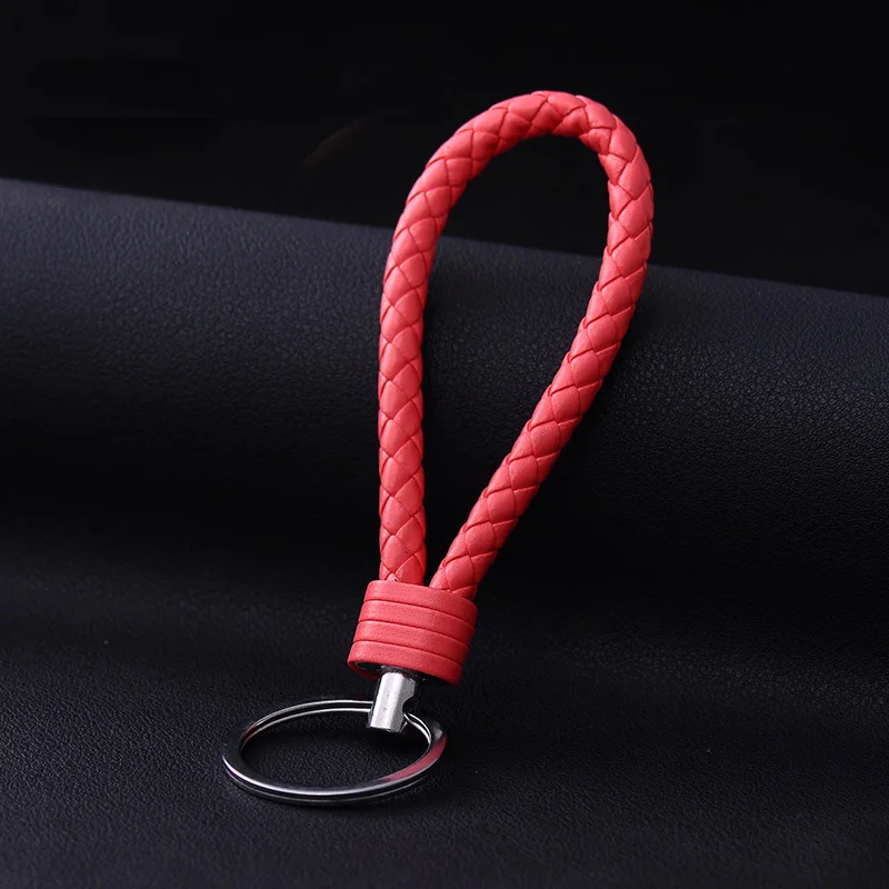 Various Colors Leather PU Wrist Braided Rope Woven Keychain Car Metal