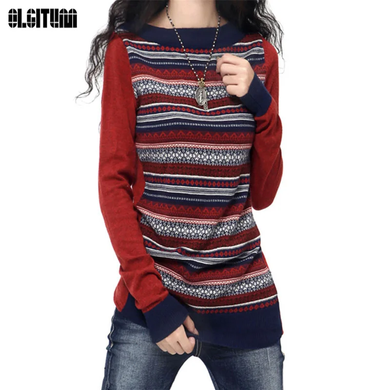 Женский свитер с круглым вырезом и длинными рукавами кашемировый вязаный в