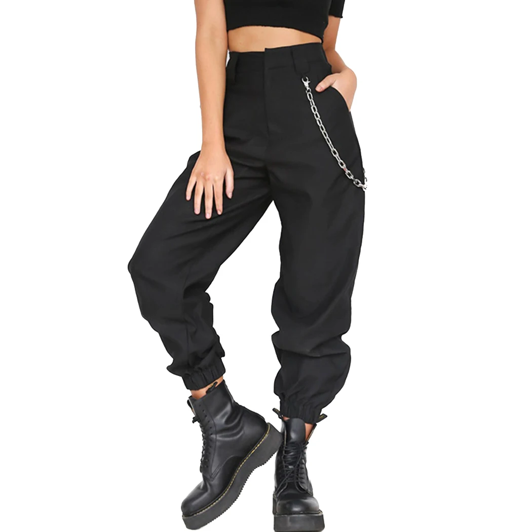 Casual Womens Harem Pants With Chains 2018 Fashion High Waist Sweatpants Streetwear Cotton Lady Trousers Pantalon Mujer | Женская одежда