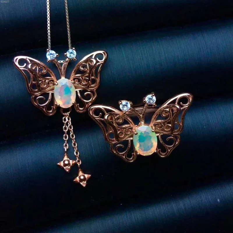 925 Sterling Silver Butterfly Opal Pendent Necklace, Ring, Jewelry Set Natural Gemstone 6 x 8 mm
925 Sterling Silver Butterfly Opal Pendent Necklace, Ring, Jewelry Set Natural Gemstone 6 x 8 mm