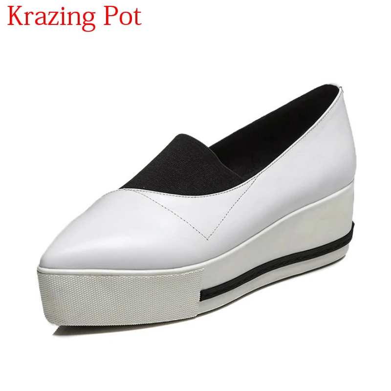 2018 Hot Sale Genuine Leather Solid Pointed Toe Wedges Sneaker Causal Shoe Retro Loafer Elastic Band Women Vulcanized Shoes L2f7
2018 Hot Sale Genuine Leather Solid Pointed Toe Wedges Sneaker Causal Shoe Retro Loafer Elastic Band Women Vulcanized Shoes L2f7