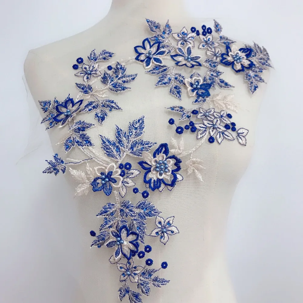 1 Piece Vintage Embroidery Large Lace Applique Pearl Blue Flowers Tulle Mesh Lace Sewing Wedding Dress Clothing Gown Accessories
1 Piece Vintage Embroidery Large Lace Applique Pearl Blue Flowers Tulle Mesh Lace Sewing Wedding Dress Clothing Gown Accessories