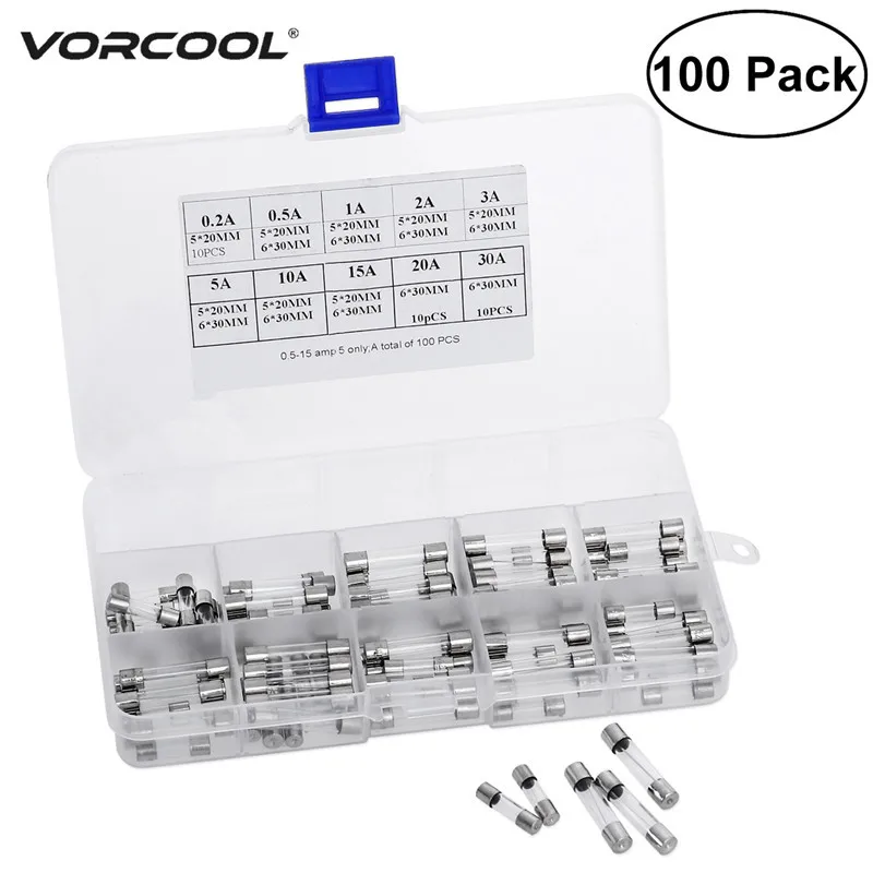 VORCOOL 10 Values Fast-blow Glass Fuses Quick Blow Car Tube Fuses Assorted Kit Amp 0.2A 0.5A 1A 2A 3A 5A 10A 15A 20A 30A
VORCOOL 10 Values Fast-blow Glass Fuses Quick Blow Car Tube Fuses Assorted Kit Amp 0.2A 0.5A 1A 2A 3A 5A 10A 15A 20A 30A