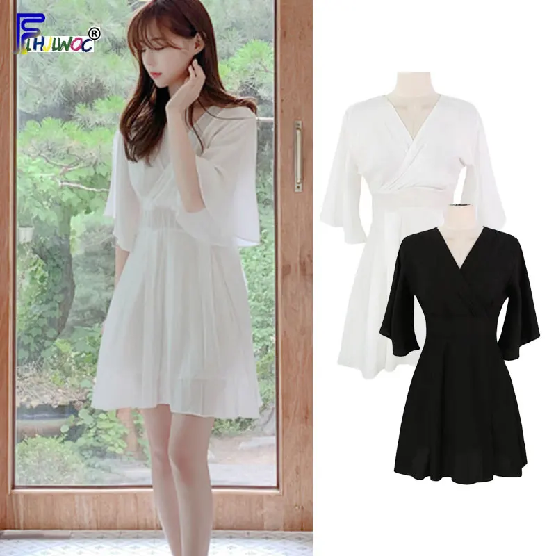 White Mini Dresses Date Party Wear Woman Fashion Flare Sleeve Temperament Lady A Line Chiffon Dress 7621
White Mini Dresses Date Party Wear Woman Fashion Flare Sleeve Temperament Lady A Line Chiffon Dress 7621