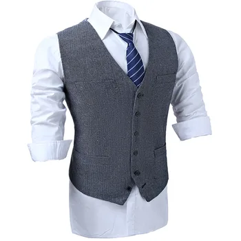 British Style Wool Tweed Vest Men's Suit Vest Slim fit Groom Vest Vintage Wedding Waistcoat Mens Dress Vest Plus Size
British Style Wool Tweed Vest Men's Suit Vest Slim fit Groom Vest Vintage Wedding Waistcoat Mens Dress Vest Plus Size