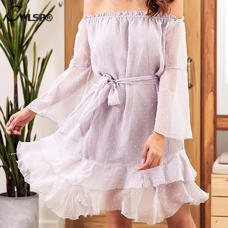 CWLSP Autumn Purple Long Sleeve Slash Neck Chiffon Dress For Women Sexy Tie up Ruffles Mesh See through robe femme ete QL4007
CWLSP Autumn Purple Long Sleeve Slash Neck Chiffon Dress For Women Sexy Tie up Ruffles Mesh See through robe femme ete QL4007