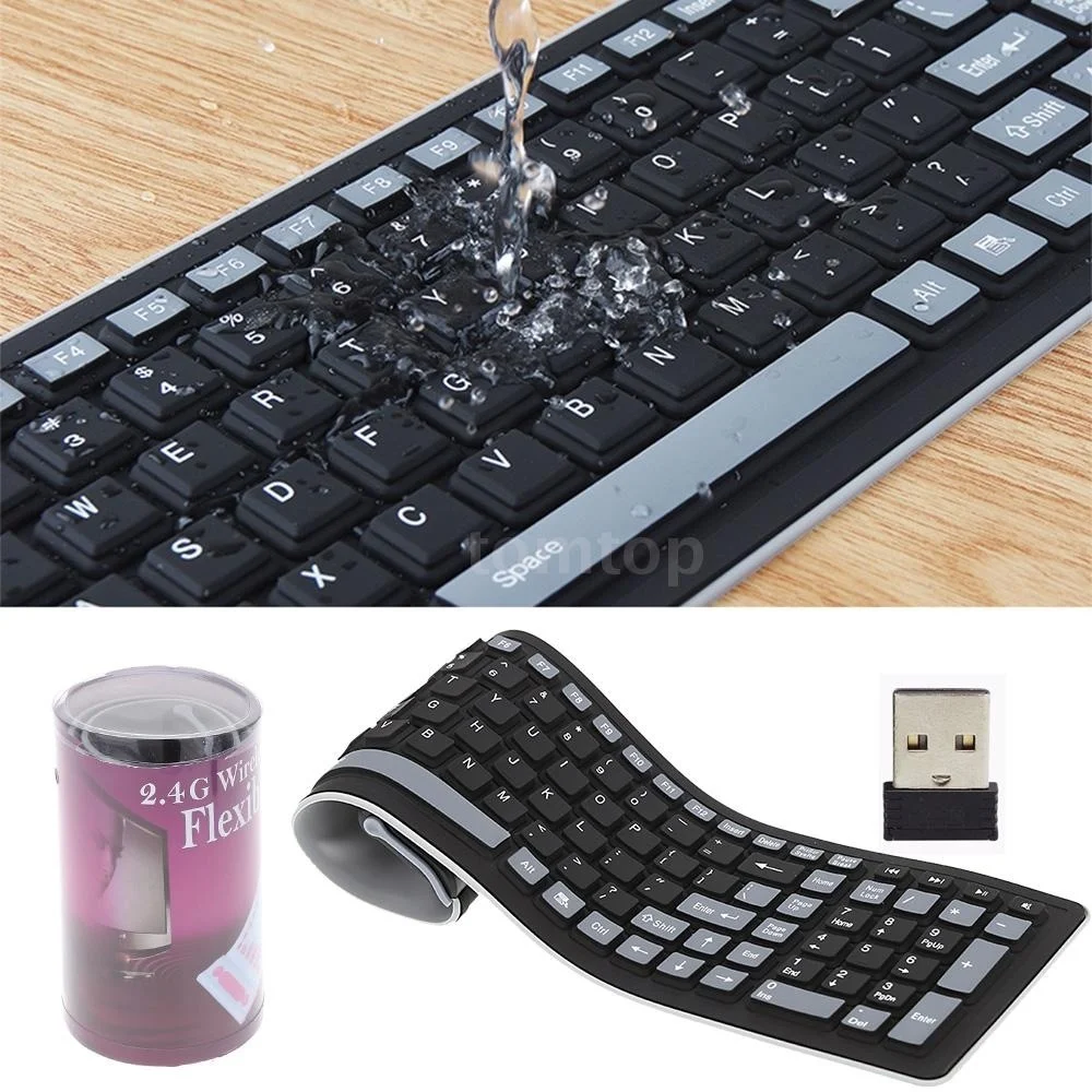 2.4 USB Portable Mini Flexible Roll Up Waterproof Washable Soft Silicone Gaming Wireless Keyboard for PC Tablet Laptop Computer
2.4 USB Portable Mini Flexible Roll Up Waterproof Washable Soft Silicone Gaming Wireless Keyboard for PC Tablet Laptop Computer