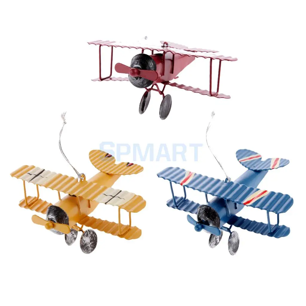 Collectible Metal Aircraft Model Biplane Plane Toy String Hanging Decoration