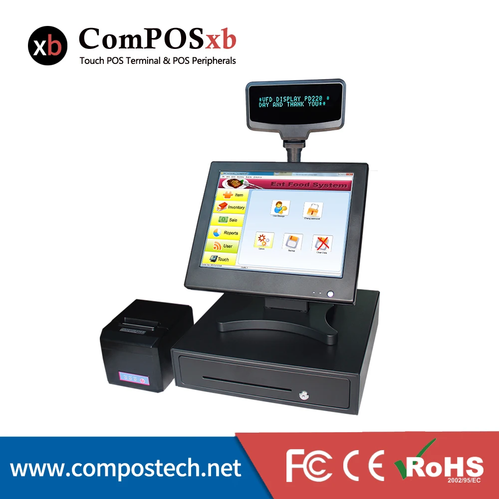 Touch screen register All-in-one register 15'' with printer cash drawer customer display
Touch screen register All-in-one register 15'' with printer cash drawer customer display