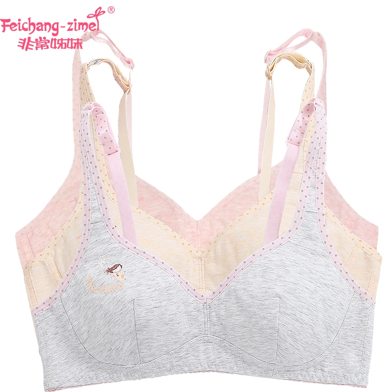 

Feichangzimei Teenage Girl Underwear First Bra Yellow/Pink/Gray A Cup Cotton Training Bras for Pubescent Girls-100161-N