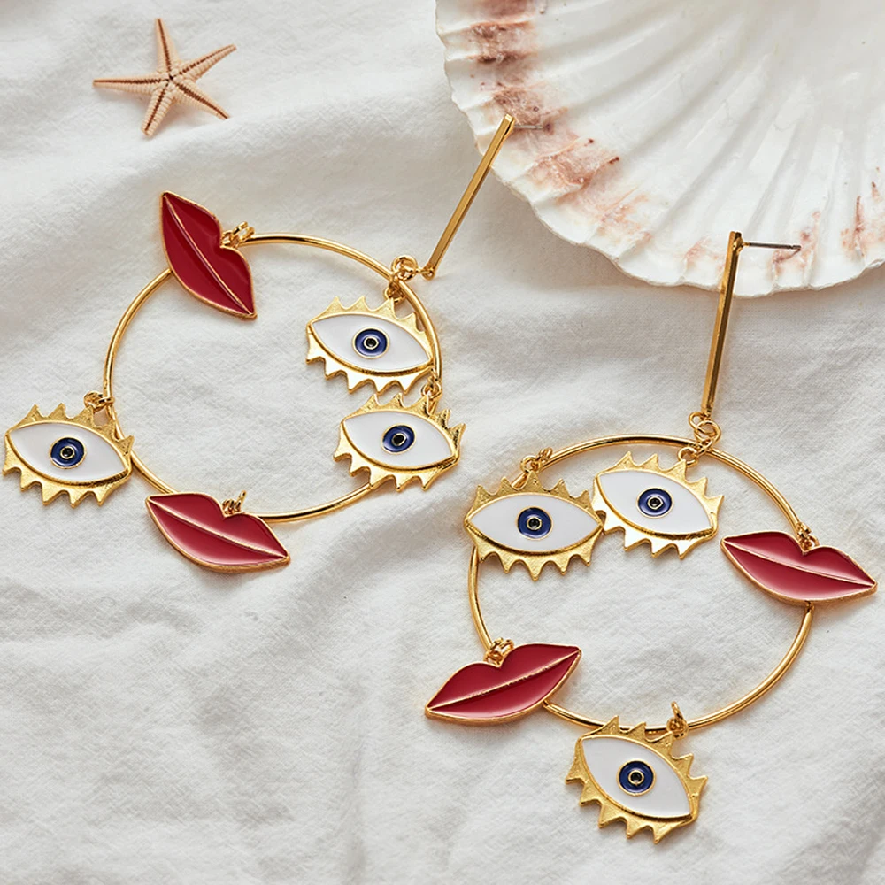 Punk Big Evil Eyes Lip Charm Gold Loop Dangle Drop Earrings Statement Exaggerated Circle Earrings Women Party Jewelry Gifts
Punk Big Evil Eyes Lip Charm Gold Loop Dangle Drop Earrings Statement Exaggerated Circle Earrings Women Party Jewelry Gifts