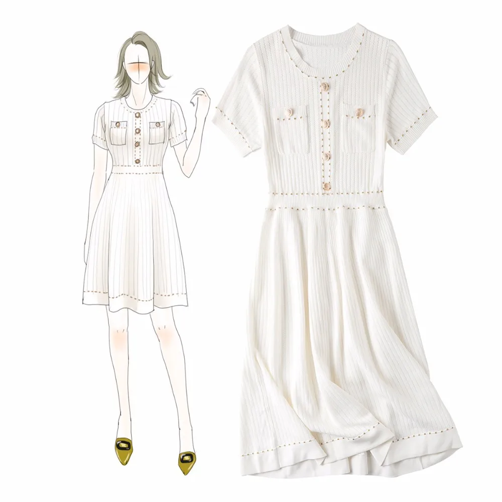 France style elegant women's buttons knitted dress New brand design short sleeves summer knitting dress A265
France style elegant women's buttons knitted dress New brand design short sleeves summer knitting dress A265