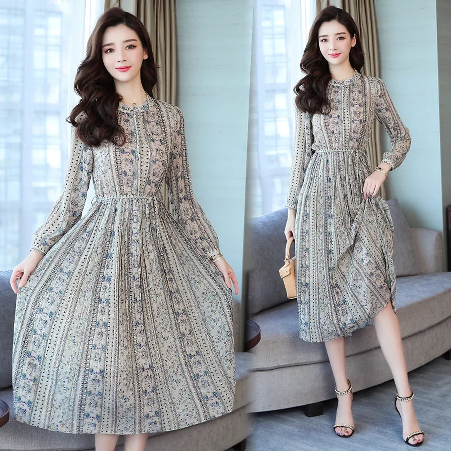 2019 Vintage Print Long Sleeve Midi Dresses Autumn Winter New Plus Size Chiffon Maxi Dress Elegant Women Bodycon Party Vestidos
2019 Vintage Print Long Sleeve Midi Dresses Autumn Winter New Plus Size Chiffon Maxi Dress Elegant Women Bodycon Party Vestidos