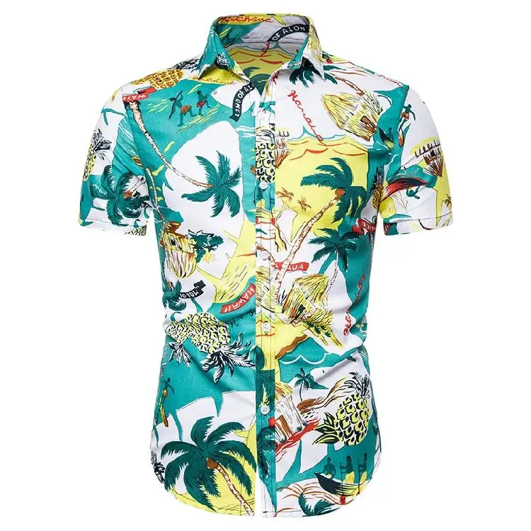 

Casual Dress Men Shirt Social Blouse Men Short sleeve Camiseta masculina Summer New Hawaiian Shirt Men's clothing Flower