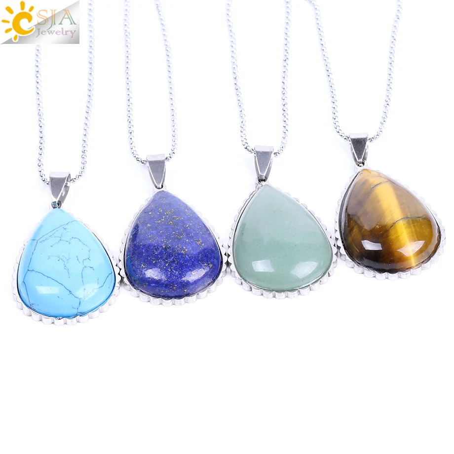CSJA Natural Stone Necklace & Pendant Water Drop Shape Silver-color Stainless Steel Flat Back Crystal Beads Women Jewelry F149
CSJA Natural Stone Necklace & Pendant Water Drop Shape Silver-color Stainless Steel Flat Back Crystal Beads Women Jewelry F149