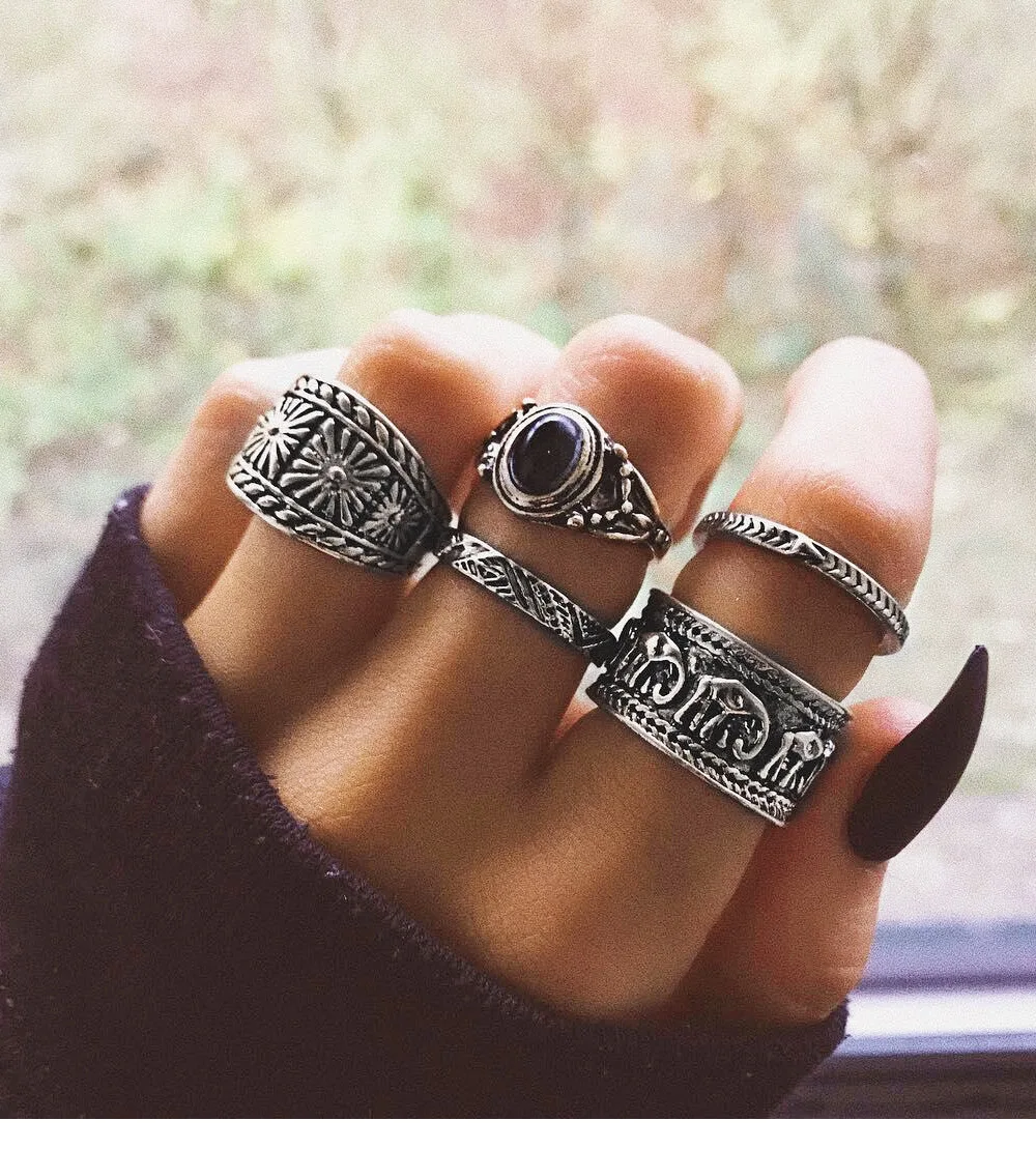 5 Pcs=1set Top Crystal Ring For Women Silver Color Elephant Lotus Bohemian Punk Female Rings Set Jewelry Anillos Finger 2018 New
5 Pcs=1set Top Crystal Ring For Women Silver Color Elephant Lotus Bohemian Punk Female Rings Set Jewelry Anillos Finger 2018 New