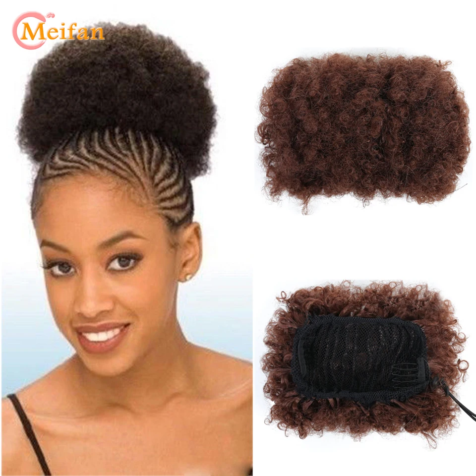 MEIFAN Short Kinky Curly Chignon Drawstring in Ponytail Wrap Hairpiece Hair Extensions Synthetic African Hair Bag
MEIFAN Short Kinky Curly Chignon Drawstring in Ponytail Wrap Hairpiece Hair Extensions Synthetic African Hair Bag