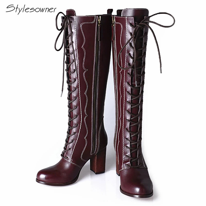 Stylesowner Model Show Burst Style Real Thing Genuine Leather Knee-High Boots Retro Round Toe High Heels Knight Boots Add Wool
Stylesowner Model Show Burst Style Real Thing Genuine Leather Knee-High Boots Retro Round Toe High Heels Knight Boots Add Wool