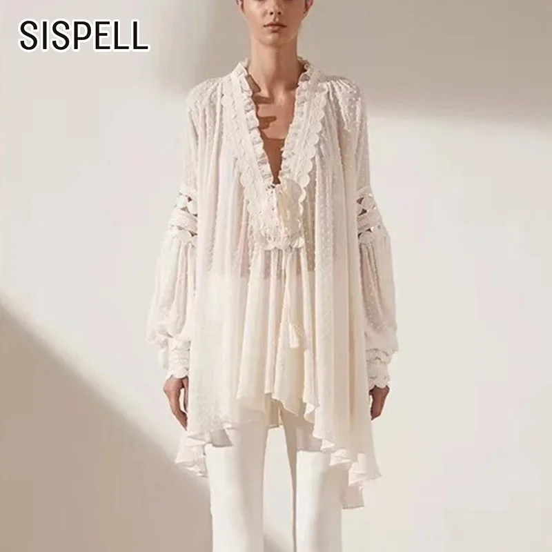 SISPELL Lace Patchwork Dot Shirt For Women V Neck Long Puff Sleeve 2019 Summer Casual Long Length Blouse Top Female Fashion New
SISPELL Lace Patchwork Dot Shirt For Women V Neck Long Puff Sleeve 2019 Summer Casual Long Length Blouse Top Female Fashion New