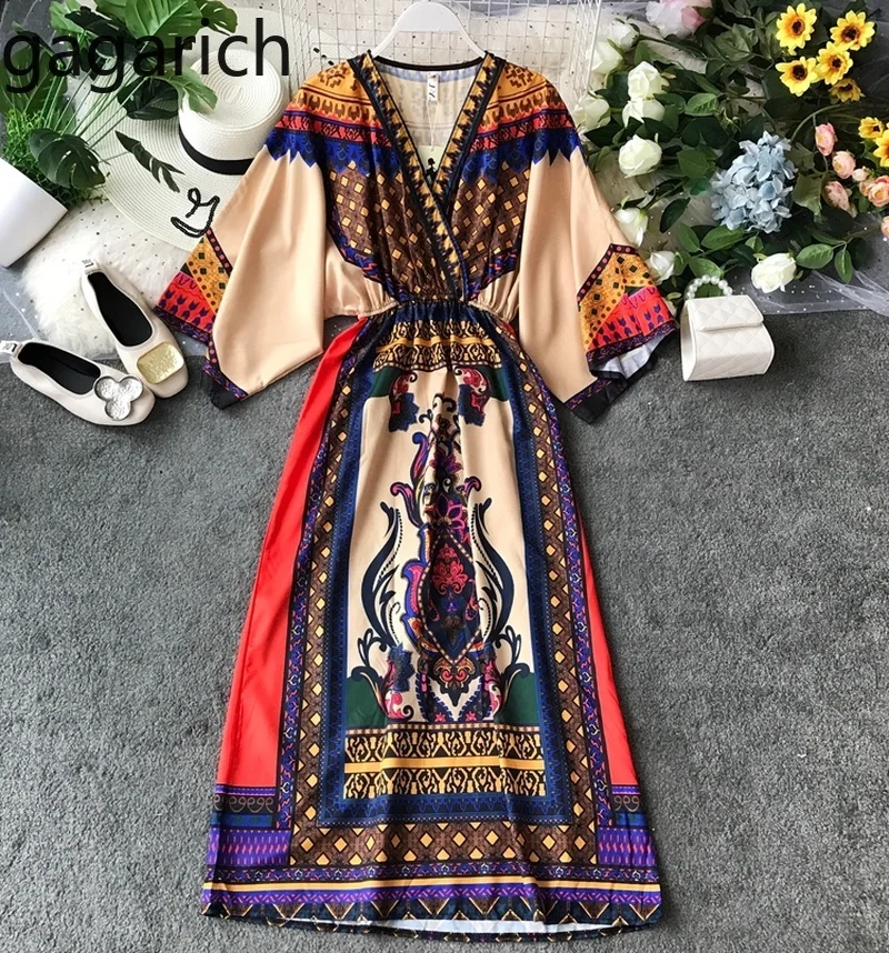 GAGA Womens Bohemian Boho Loose V-Neck Solid Color Long Jumpsuits