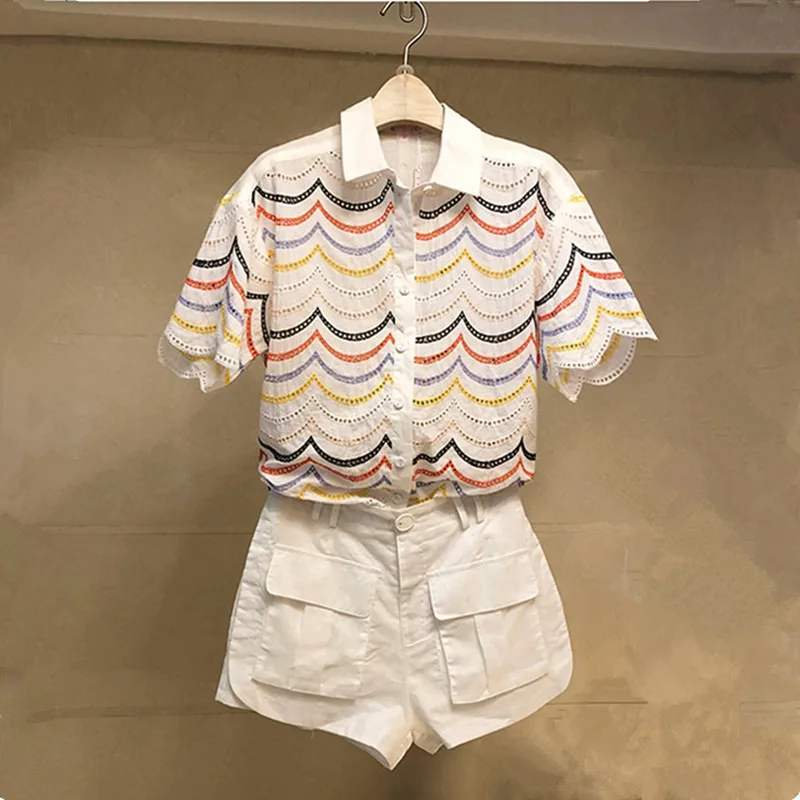 New Summer Style Casual Cotton Linen Female Embroidery Striped Blouse Tops Shirt Office Suit Set Women's Costumes Hot Short Sets
New Summer Style Casual Cotton Linen Female Embroidery Striped Blouse Tops Shirt Office Suit Set Women's Costumes Hot Short Sets