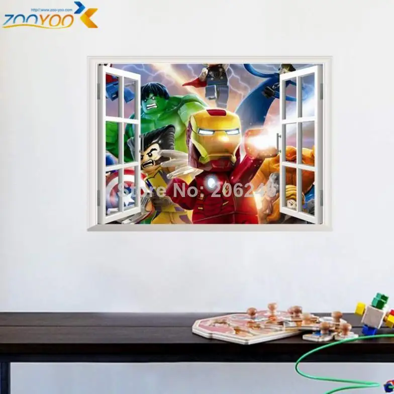 3D Building Blocks Door Wall Mural Stickers Removable Decals for Home Decor