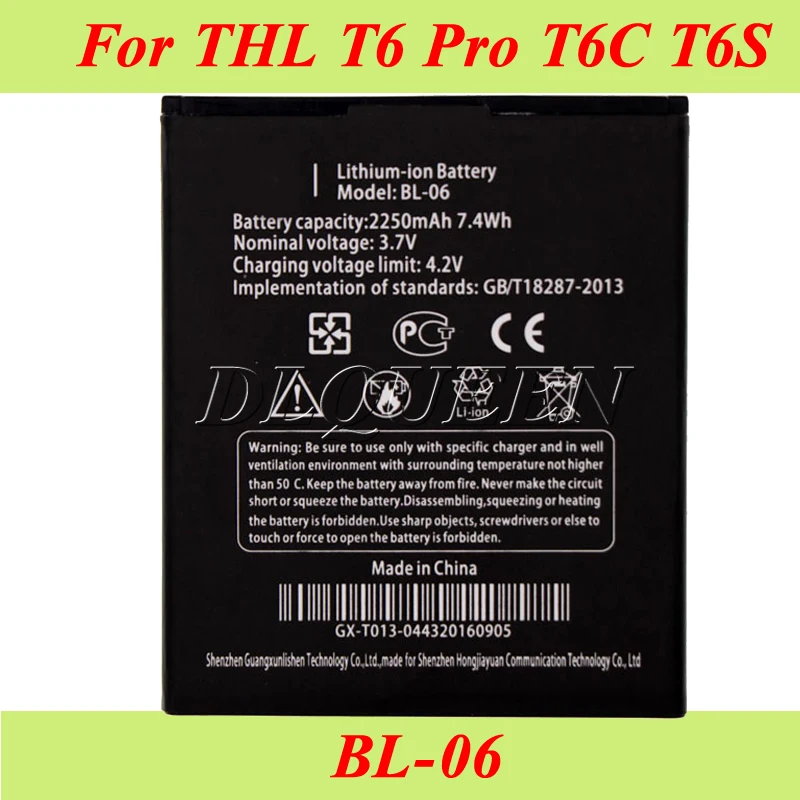 For THL T6s Battery for THL T6 Pro T6 Batterie Bateria AKKU Accumulator 2250mAh BL-06
For THL T6s Battery for THL T6 Pro T6 Batterie Bateria AKKU Accumulator 2250mAh BL-06