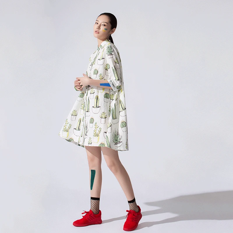 LYNETTE'S CHINOISERIE Linen cactoid print loose women's stand collar shirt expansion bottom one-piece dress
LYNETTE'S CHINOISERIE Linen cactoid print loose women's stand collar shirt expansion bottom one-piece dress