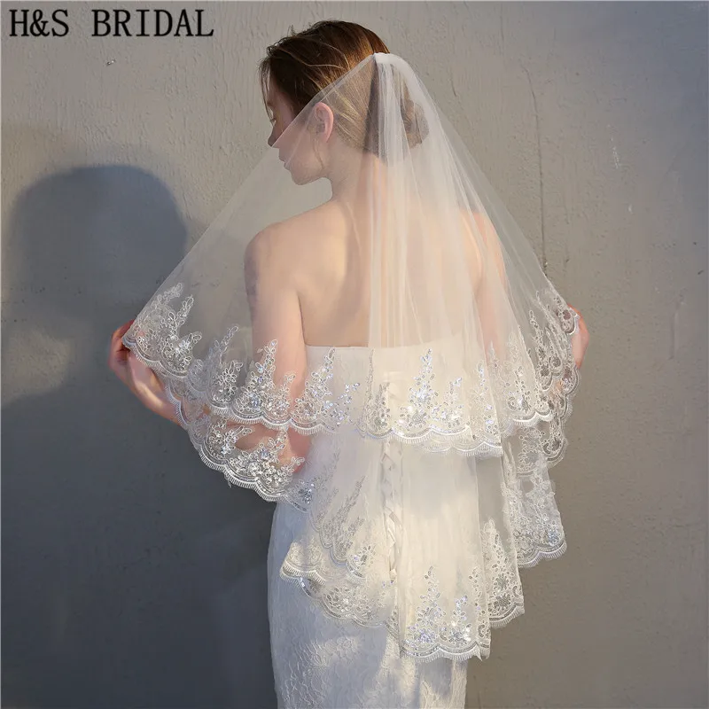 H&S Bridal Real Voile 90CM Short veil two Layers Lace Sequined Edge Ivory White Wedding Veil Bridal Veil Veu de Noi
H&S Bridal Real Voile 90CM Short veil two Layers Lace Sequined Edge Ivory White Wedding Veil Bridal Veil Veu de Noi