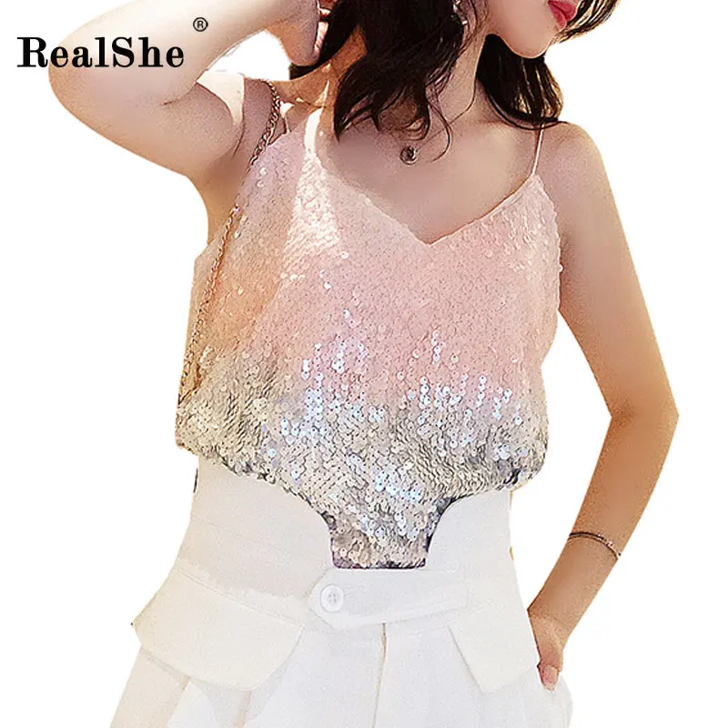 RealShe 2019 Women Tank Tops Ladies V-Neck Sleeveless Sequins Tops Woman Summer Sexy Casual Tops Camisole Seksi Tanks Top
RealShe 2019 Women Tank Tops Ladies V-Neck Sleeveless Sequins Tops Woman Summer Sexy Casual Tops Camisole Seksi Tanks Top