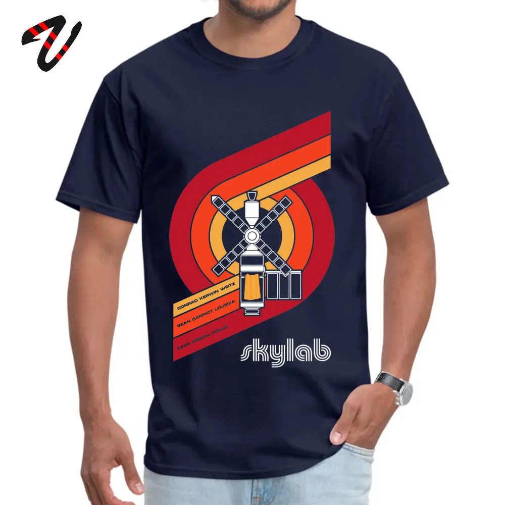 SKYLAB Large Print 100% Cotton Tops & Tees for Men Design T-shirts Party Funny Crew Neck Tops Shirt Short Sleeve SKYLAB - Large Print -15227 navy