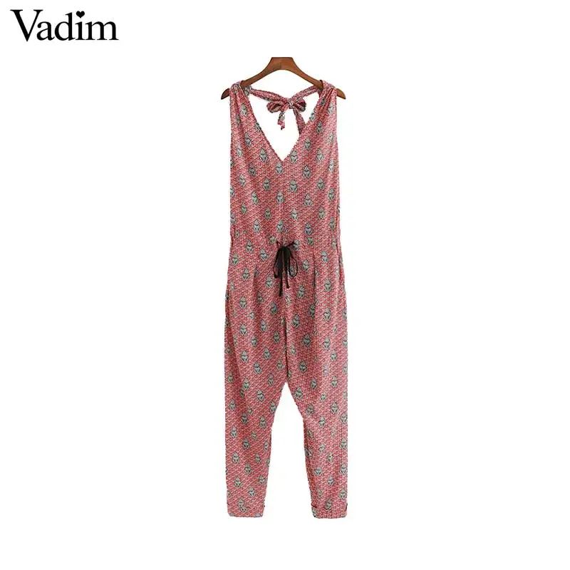 Vadim women stylish V neck jumpsuits drawstring bow tie sleeveless chic rompers female casual retro playsuits KA975
Vadim women stylish V neck jumpsuits drawstring bow tie sleeveless chic rompers female casual retro playsuits KA975