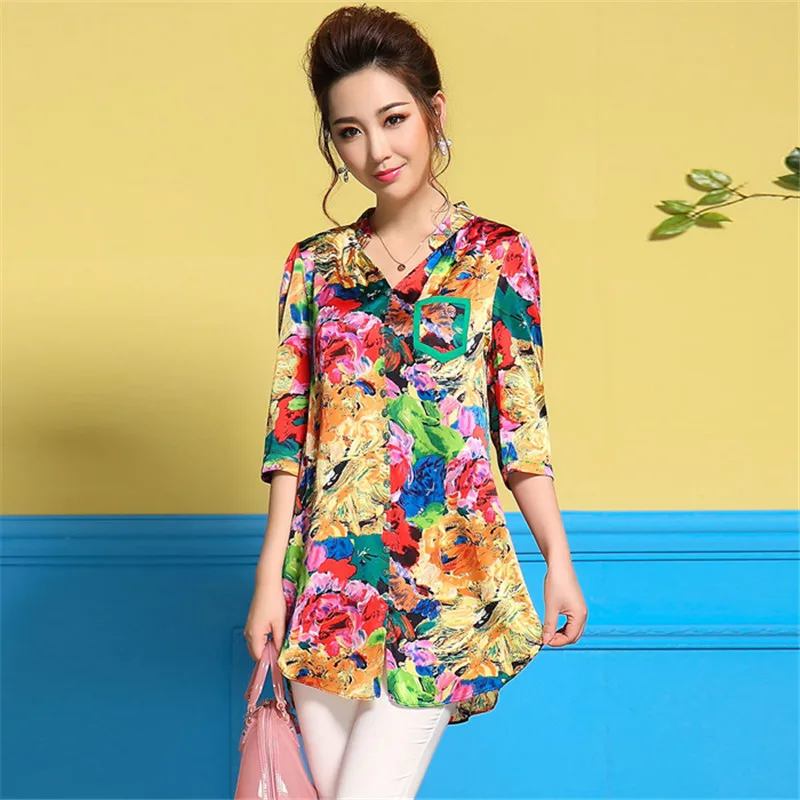 Women Blouse 2019 summer v-neck women loose blouse printed silk shirt tops top quality Plus Size J248
Women Blouse 2019 summer v-neck women loose blouse printed silk shirt tops top quality Plus Size J248