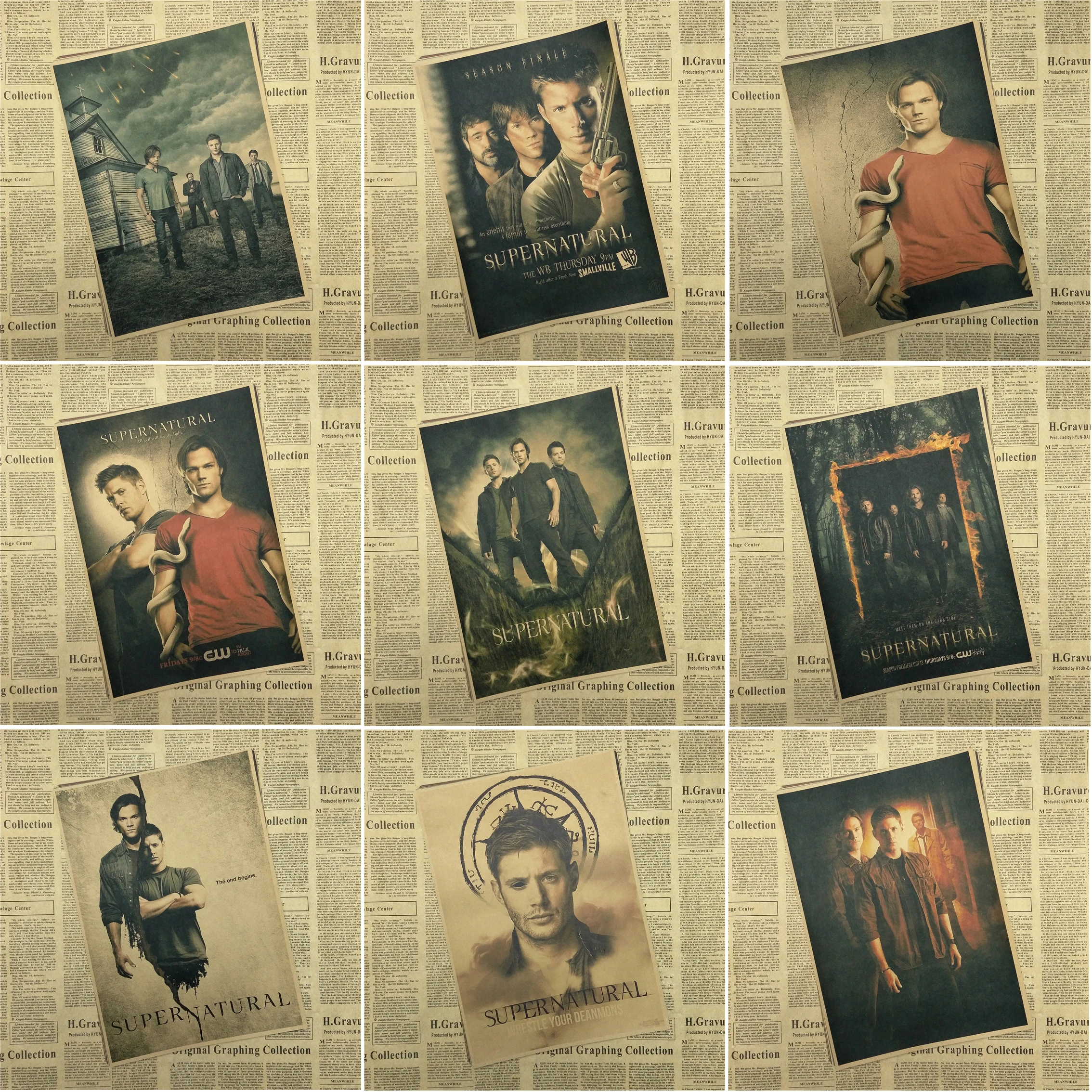 Supernatural SPN Jensen Ackles Misha Collins Home Furnishing decoration Kraft Movie retro Poster Drawing core Wall stickers
Supernatural SPN Jensen Ackles Misha Collins Home Furnishing decoration Kraft Movie retro Poster Drawing core Wall stickers