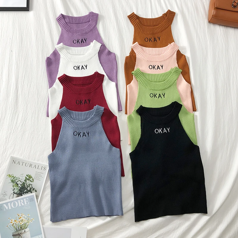 Women Knitting Halter Neck Embroidery Letters Tank Crop Tops Girls Knitted Camisole Sleeveless Cropped T-Shirts For Woman
Women Knitting Halter Neck Embroidery Letters Tank Crop Tops Girls Knitted Camisole Sleeveless Cropped T-Shirts For Woman