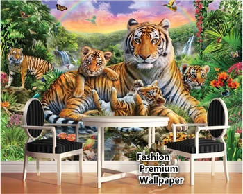 

beibehang Modern three-dimensional papel de parede 3d wallpaper rainforest animal tiger plant forest waterfall butterfly mural