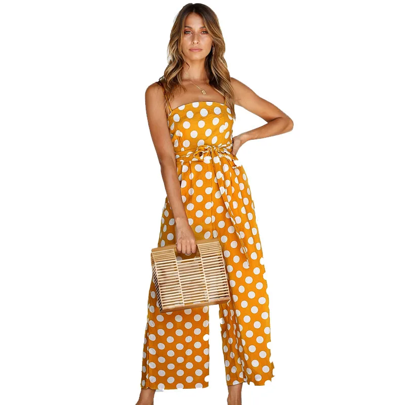 Women Polka Dot Jumpsuit Sexy Strapless Sleeveless Summer Belted Rompers Casual Wide Pants Jumpsuits Boho Trousers Beach clothes 
Women Polka Dot Jumpsuit Sexy Strapless Sleeveless Summer Belted Rompers Casual Wide Pants Jumpsuits Boho Trousers Beach clothes